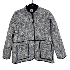 Kontatto Made in Italy Paisley Quilted Jacket Blue Cottage Core Sz L
